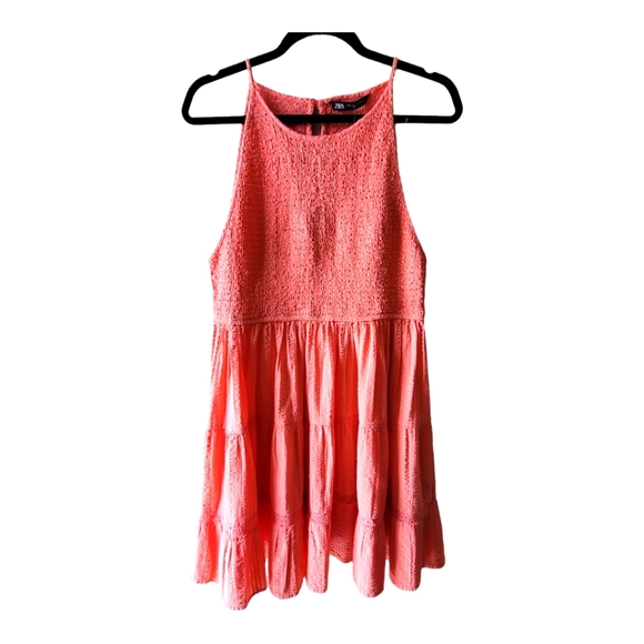 NEW Zara Coral Pink High Neck Halter Dress - Picture 2 of 10